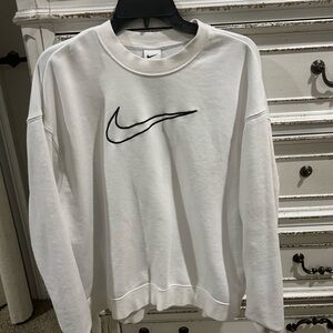 Nike Women's White Sweatshirt with Black Logo